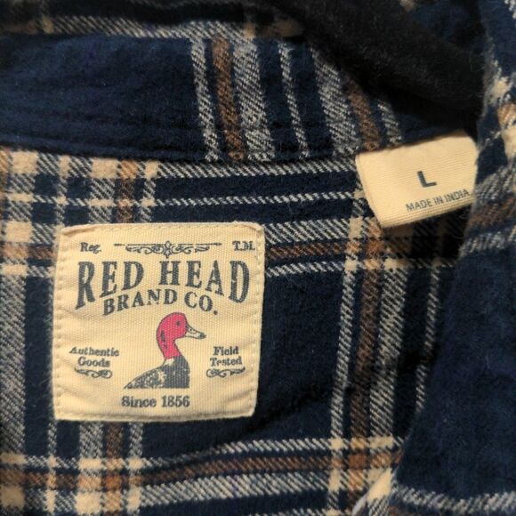 Red Head Brand Mens Button Up LS Flannel Size L Navy Outdoors Casual Bass Pro - Picture 3 of 12